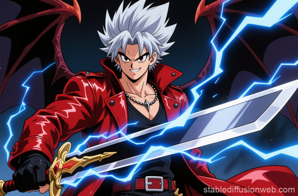Anime Warrior with Lightning Sword and Demon Wings