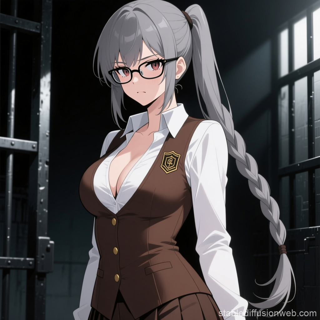 Anime Woman in School Uniform with Glasses and Long Braid