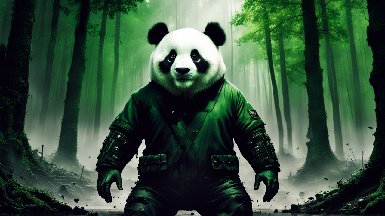 Anthropomorphic Panda Warrior in Mystical Forest