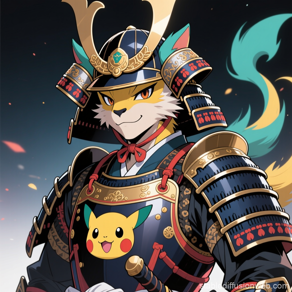Anthropomorphic Samurai with Pikachu Emblem Armor