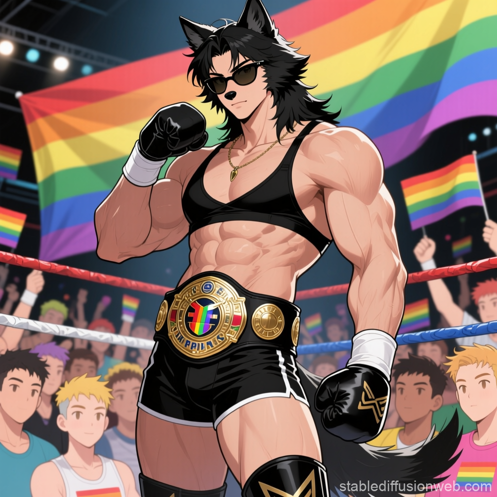 Anthropomorphic Wolf Boxer Champion in Pride Ring