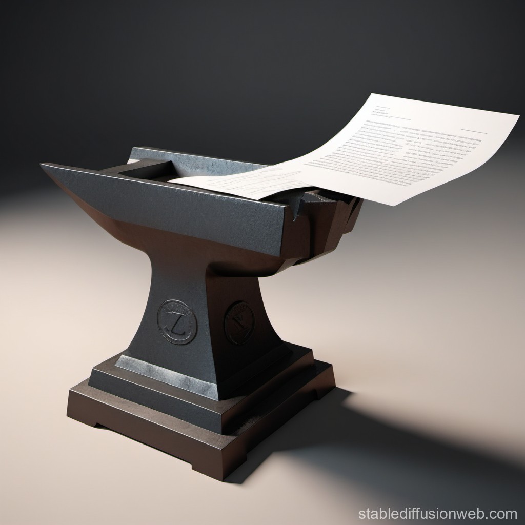 Anvil Holding a Document in a Minimalist Setting