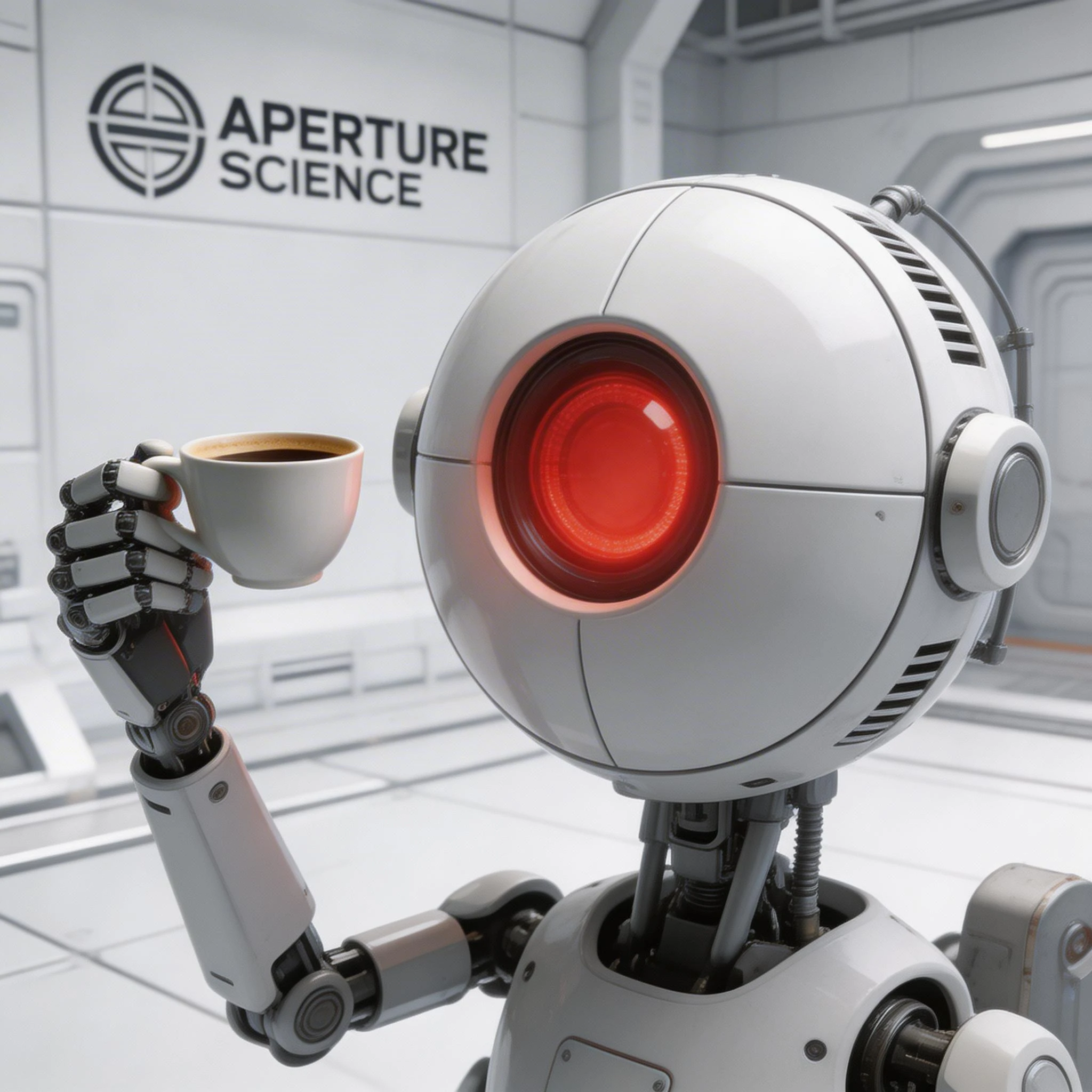 Aperture Science Robot Enjoying a Cup of Coffee