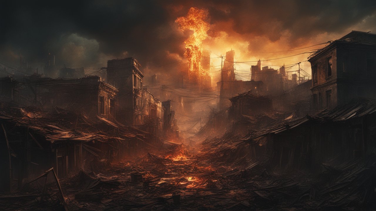 Apocalyptic Cityscape Engulfed in Flames