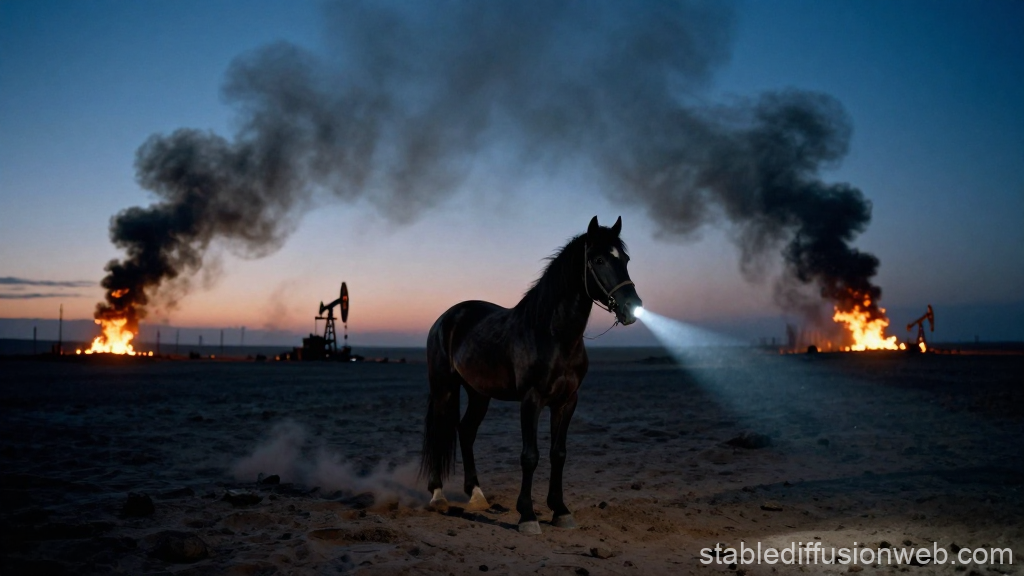 Apocalyptic Desert Horse with Headlamp at Dusk