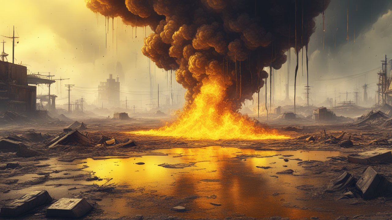 Apocalyptic Landscape with Fiery Explosion