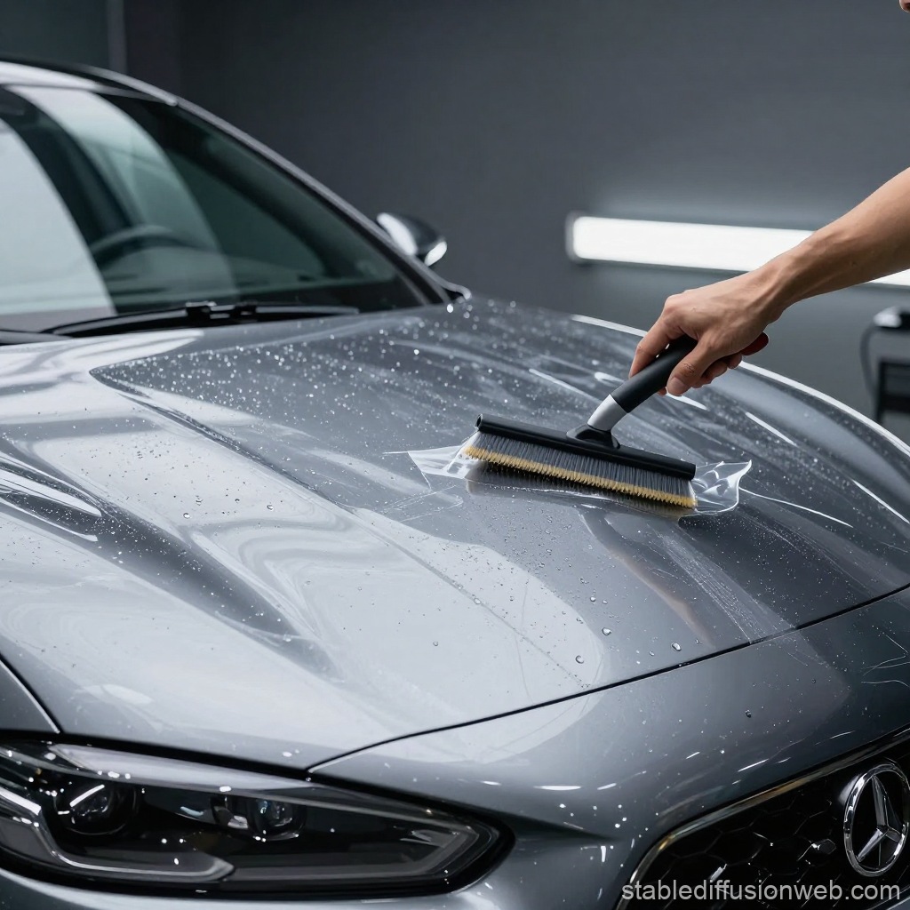 Applying Paint Protection Film on Luxury Car Hood