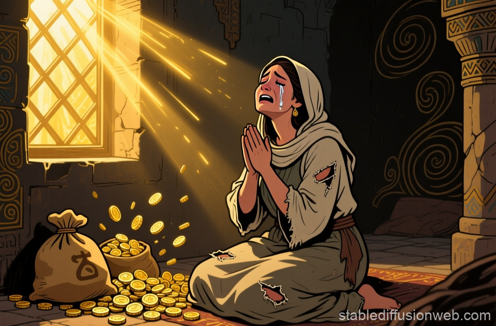 Arabic Woman Finding Hope in Light and Gold