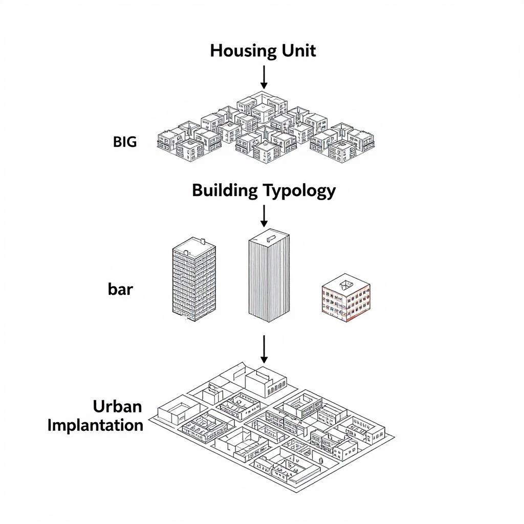 Architectural Hierarchy Diagram of Housing Units and Urban Implantation