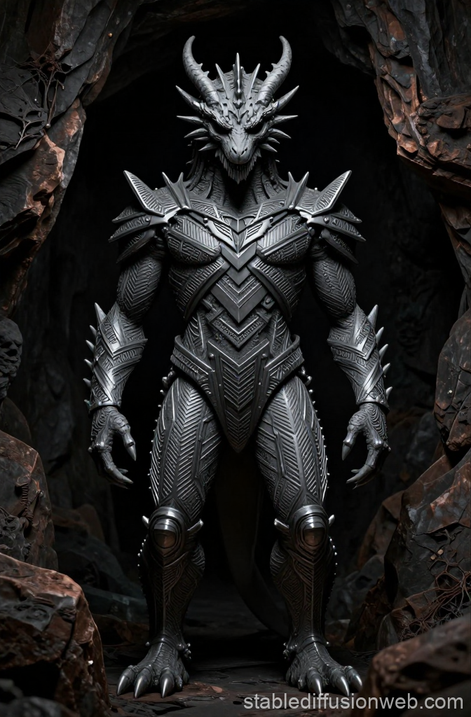 Armored Dragon Warrior in Dark Cave