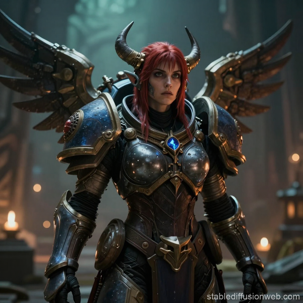 Armored Female Warrior with Horns and Wings