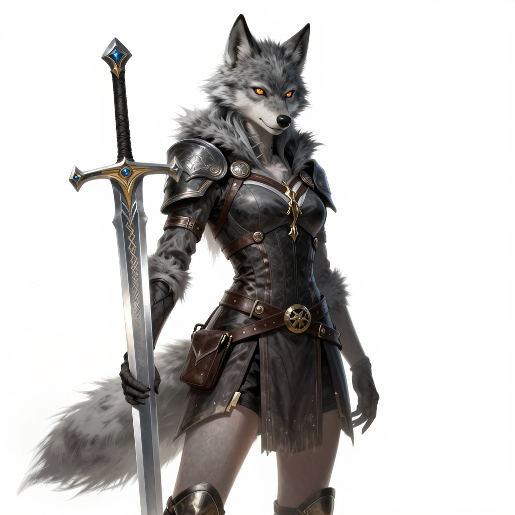 Armored Grey Werewolf Warrior with Sword
