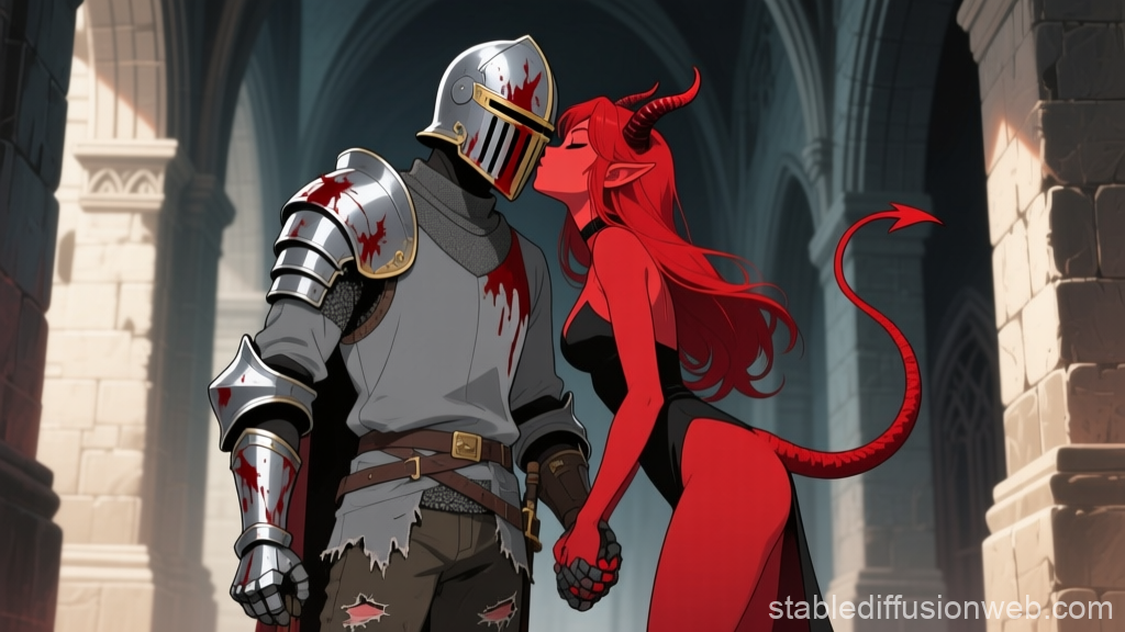 Armored Knight and Demoness Sharing a Tender Moment