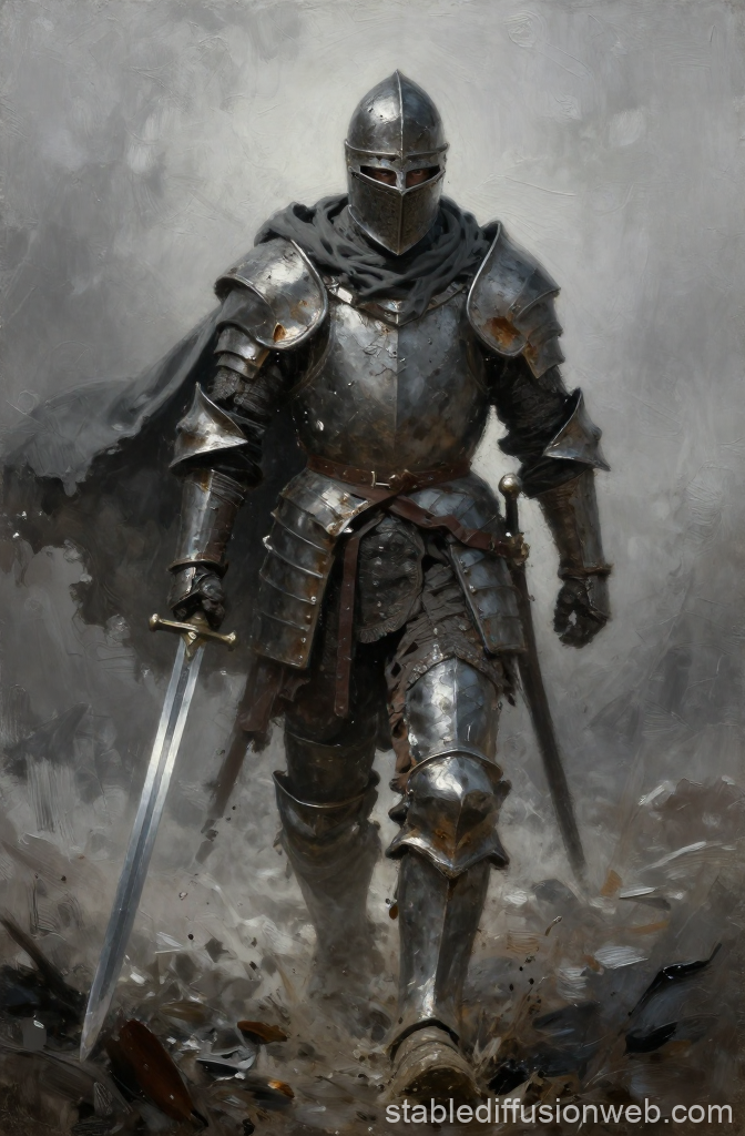 Armored Knight Emerging Through Fog