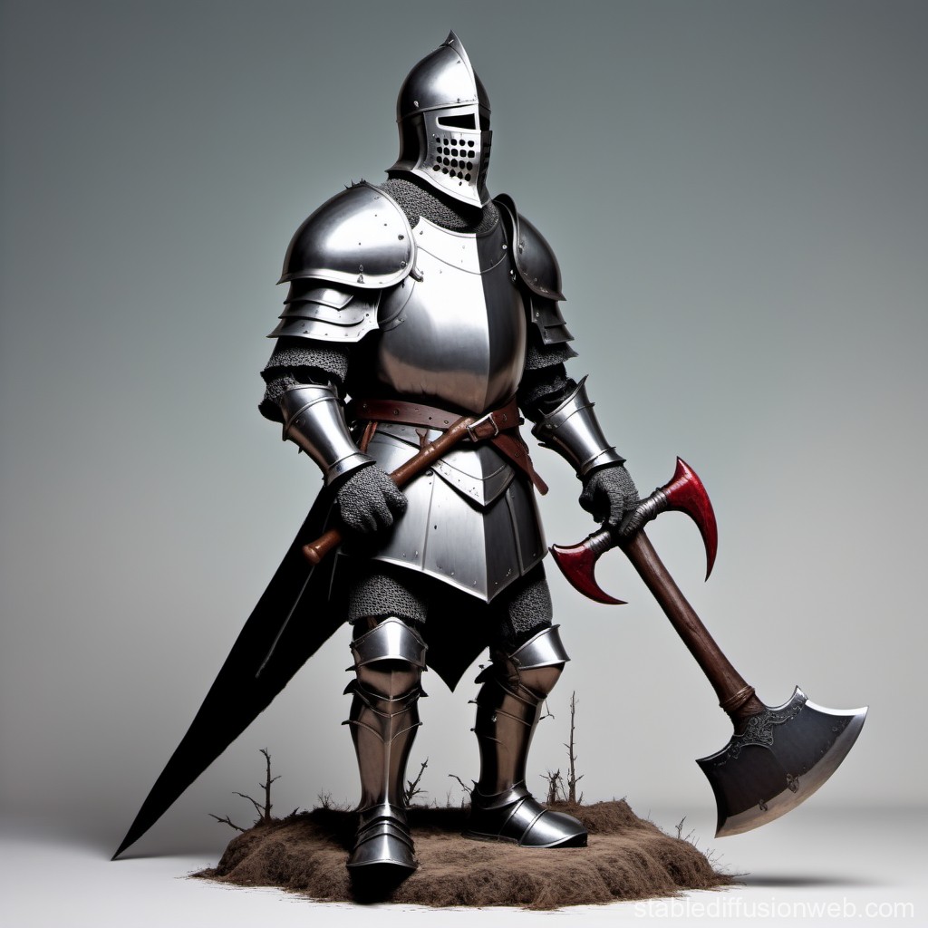 Armored Knight Holding a Double-Bladed Battle Axe