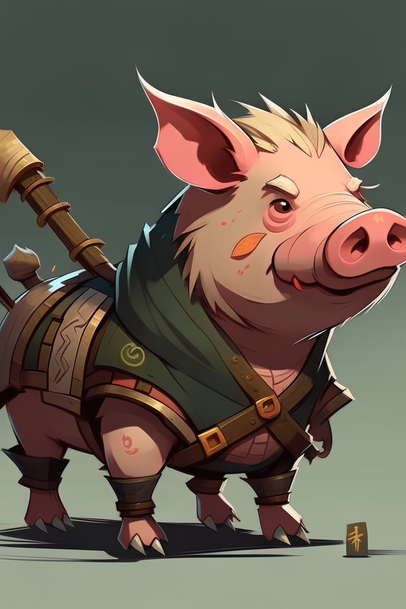 Armored Pig Warrior Character Illustration