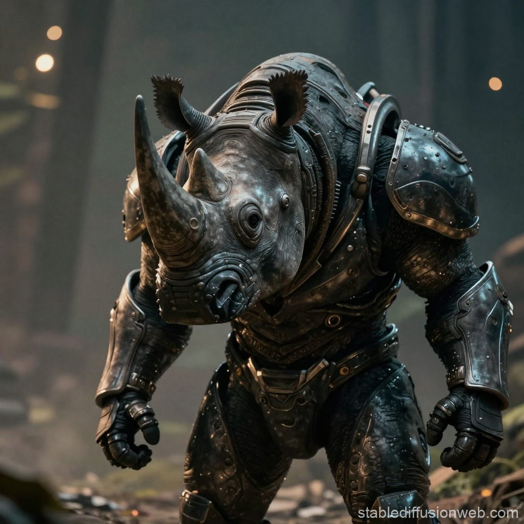 Armored Rhino Warrior in Detailed 3D Render