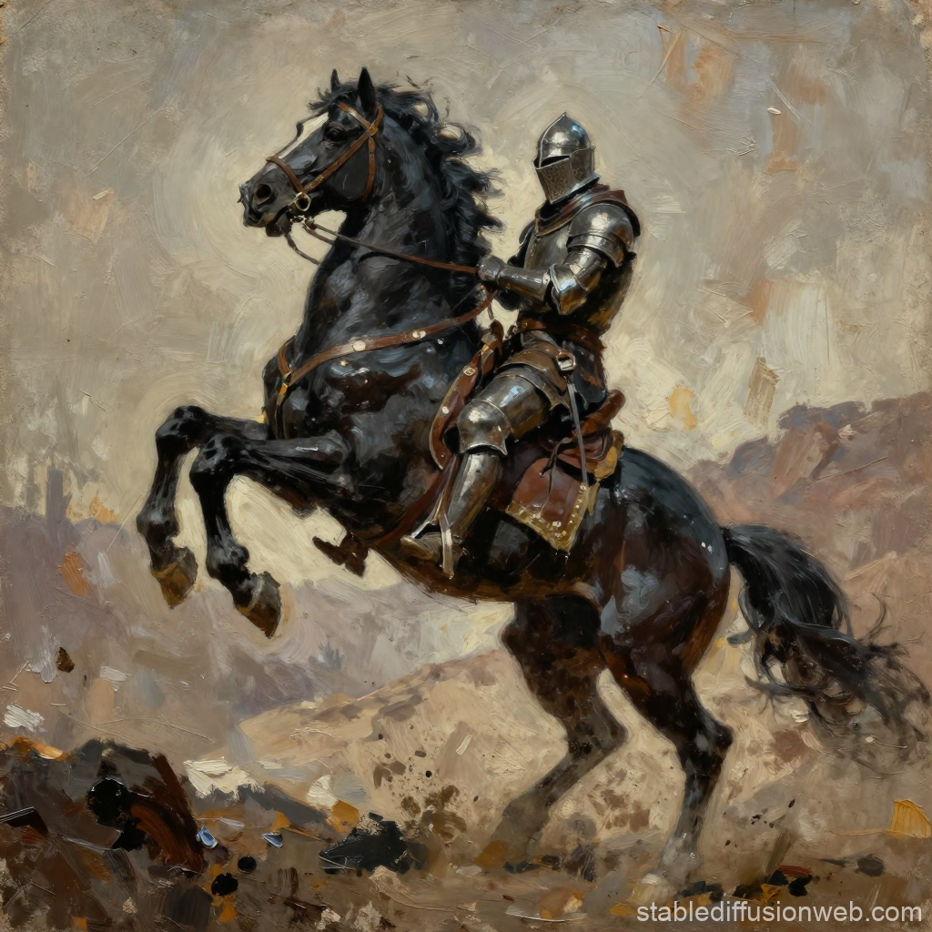 Armored Templar Knight on Rearing Black Horse