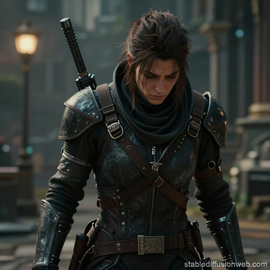 Armored Warrior in a Medieval Urban Setting