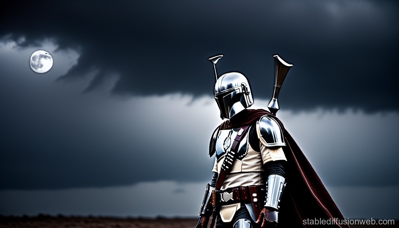 Armored Warrior Under a Moonlit Sky