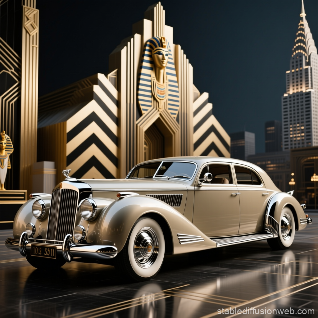Art Deco Classic Luxury Car in Stylized Urban Setting