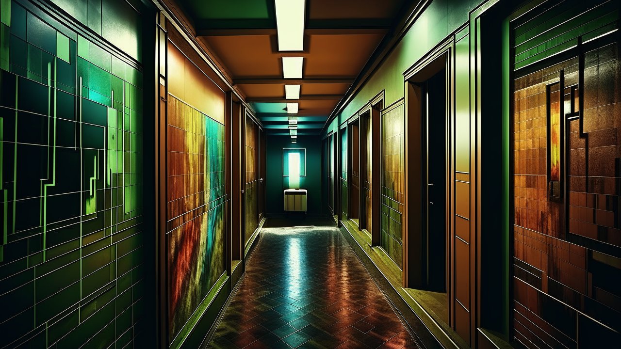 Art Deco Style Corridor with Geometric Wall Patterns