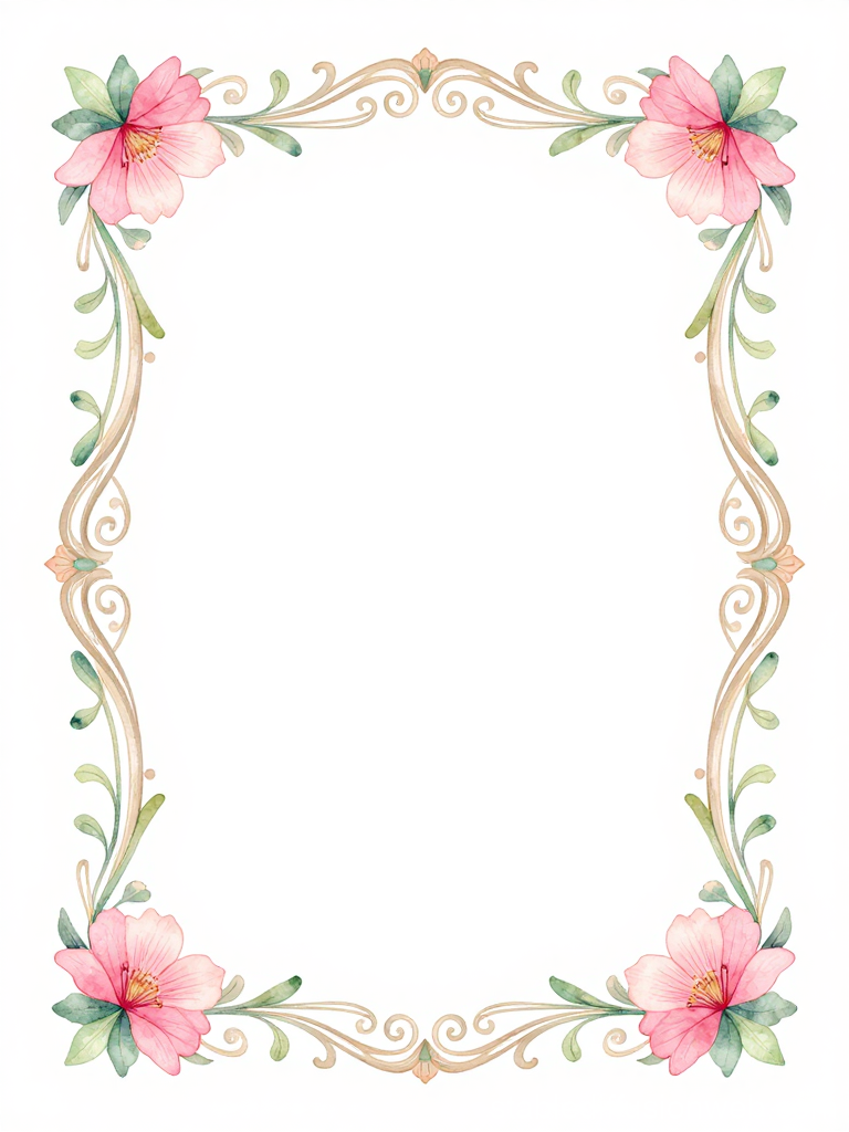 Art Nouveau Floral Frame with Pink Flowers