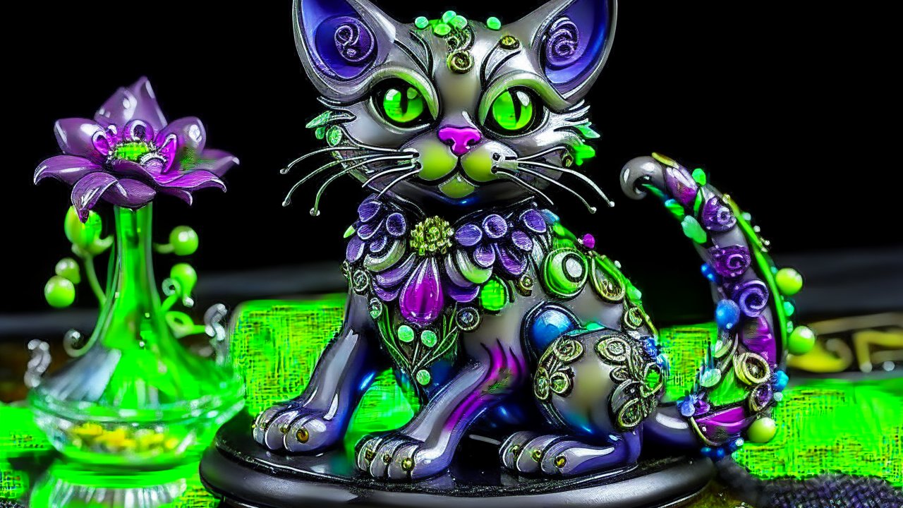 Art Nouveau Style Decorative Cat Figurine with Floral Accents