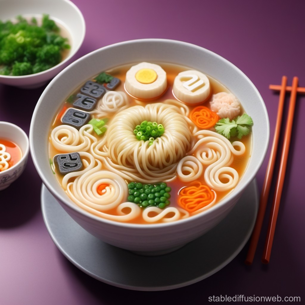 Artistic Bowl of Noodles with Decorative Ingredients