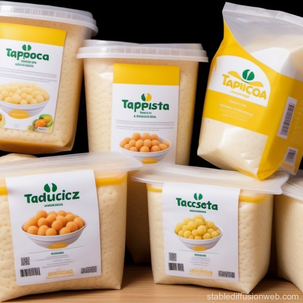 Assorted Tapioca Pearl Containers with Yellow Labels