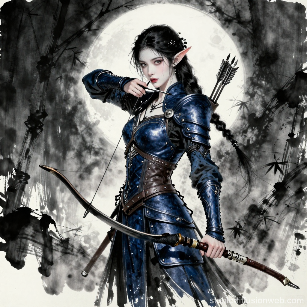 Astral Elf Archer in Blue Armor with Bow