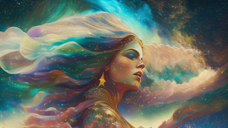 Astral Female Face with Colorful Cosmic Hair