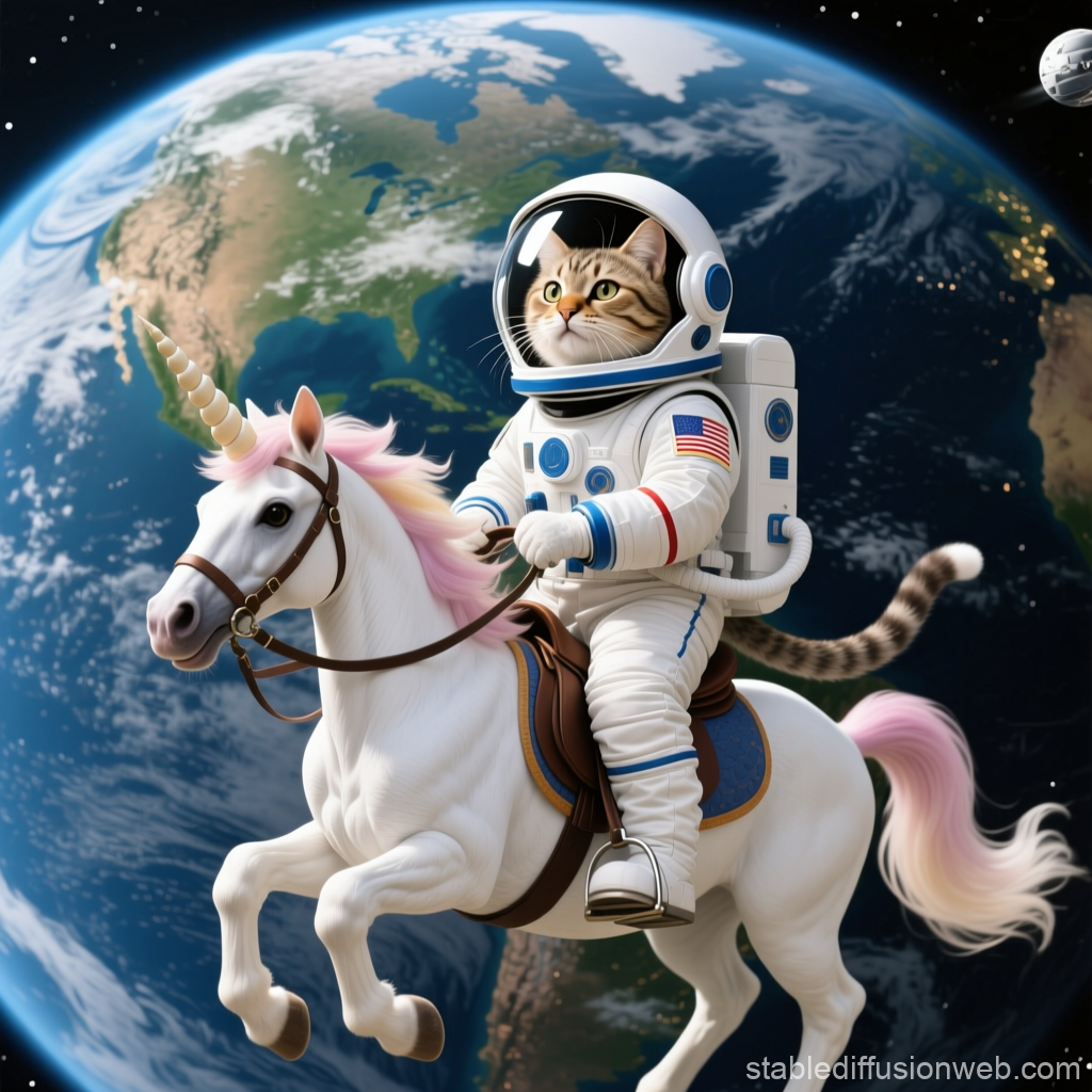 Astronaut Cat Riding a Unicorn in Space