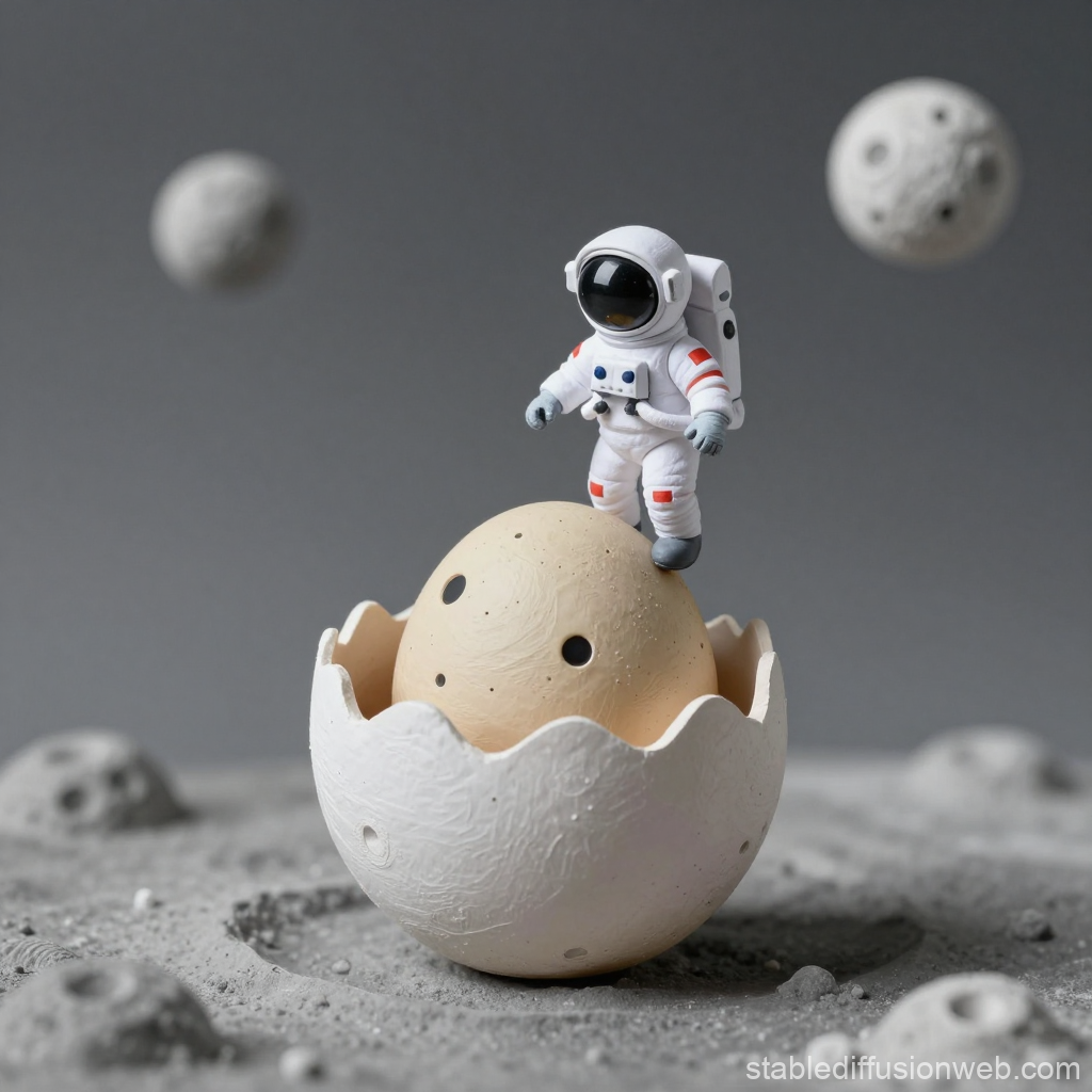 Astronaut Emerging from Moon Egg on Lunar Surface