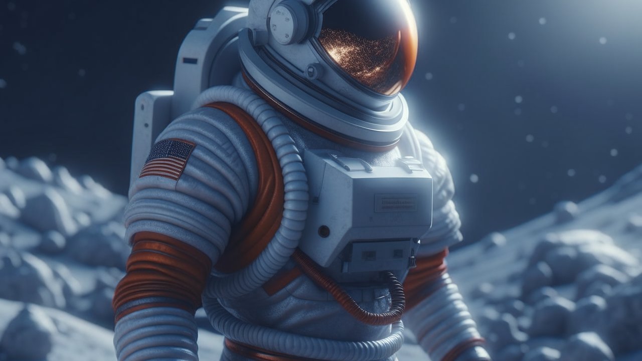 Astronaut Exploring the Lunar Surface in Realistic Space Suit