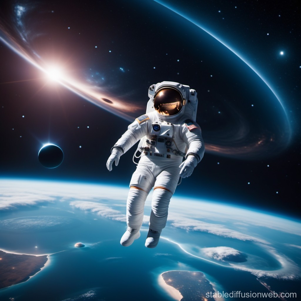 Astronaut Floating in Space Near Earth and Cosmic Phenomena