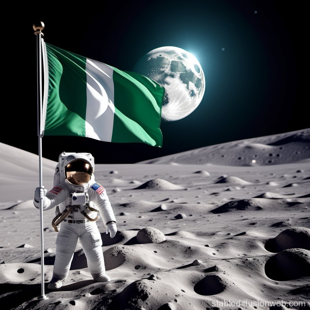 Astronaut Holding Nigerian Flag on the Moon