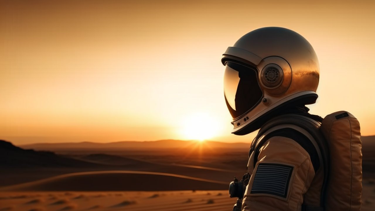 Astronaut in Desert at Sunset