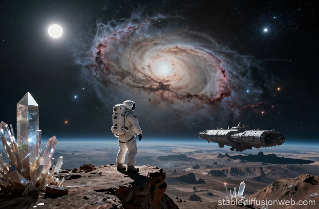 Astronaut Observing a Spiral Galaxy from an Alien Planet