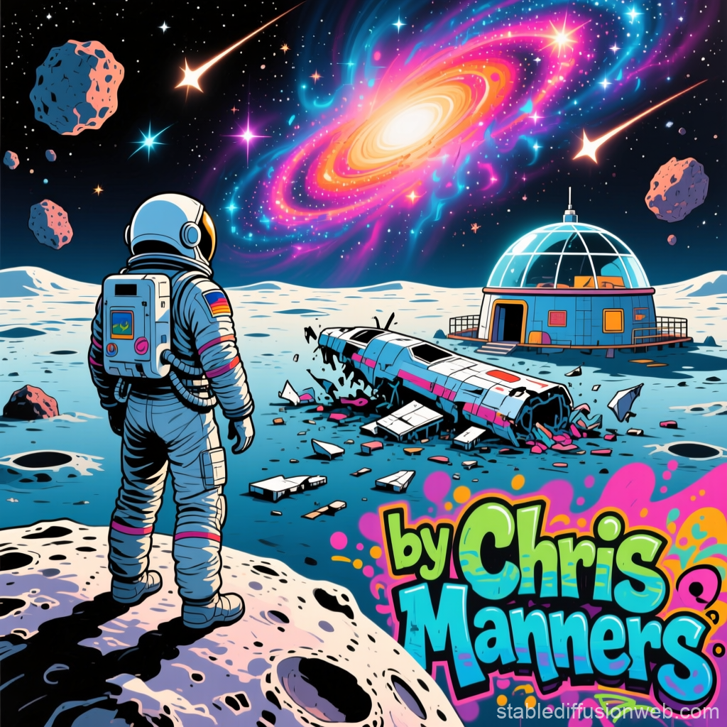 Astronaut Observing Cosmic Galaxy on Moon Surface