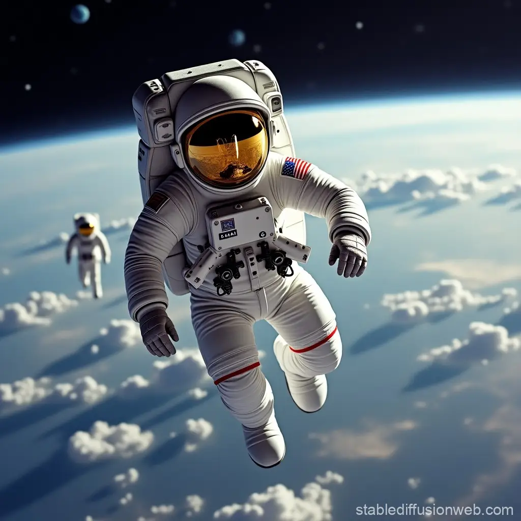 Astronauts Floating Above Earth in Space
