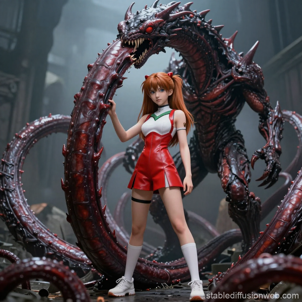 Asuka Standing Confidently Before a Tentacle Monster