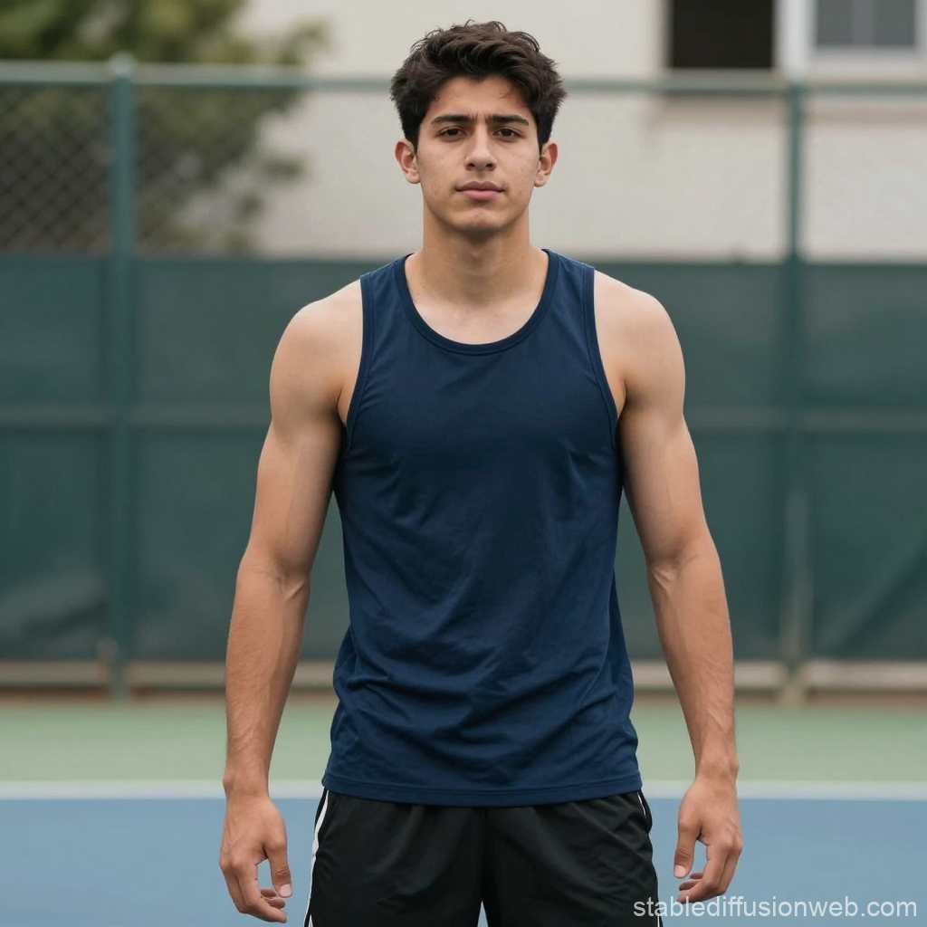 Athletic Youth Standing on Outdoor Court