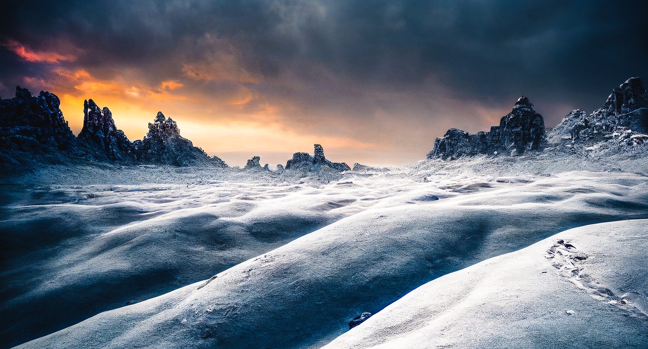 Atmospheric Snowy Landscape at Sunset