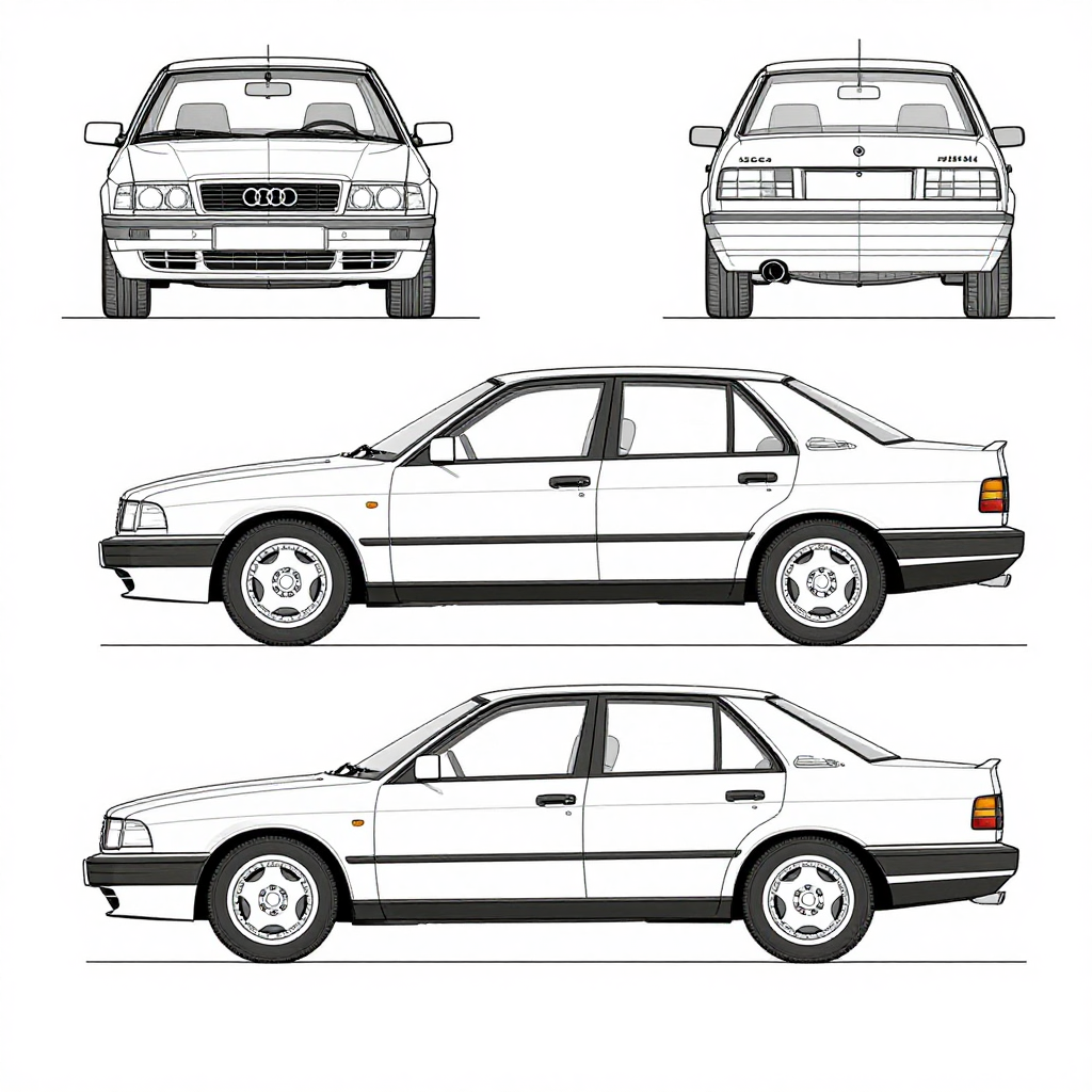 Audi C4 1993 Car Blueprint Technical Drawing