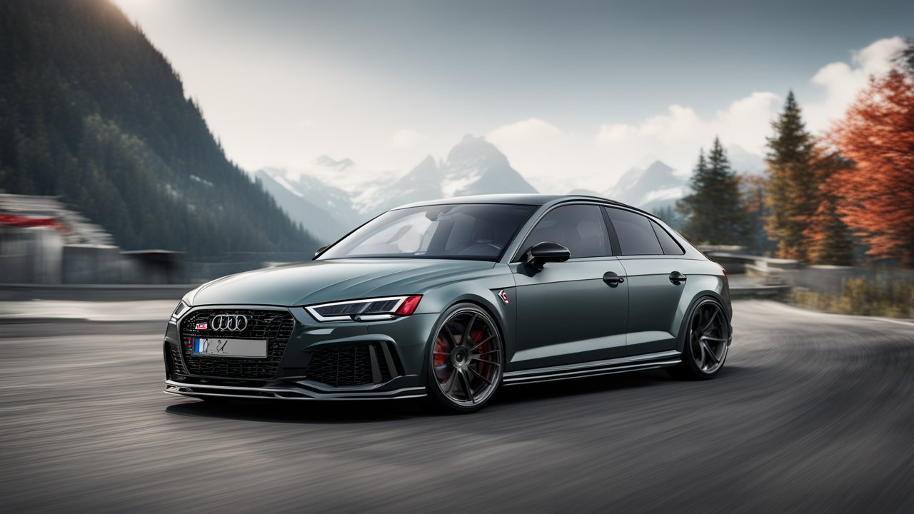 Audi RS in Motion on Mountain Road in Switzerland