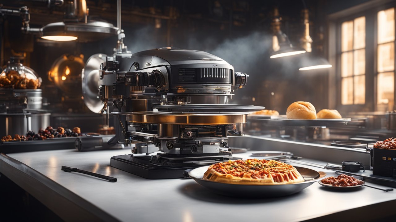 Automated Robotic Kitchen Preparing Pizza and Bread