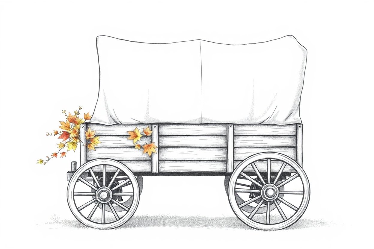 Autumn Covered Wagon with Colorful Leaves