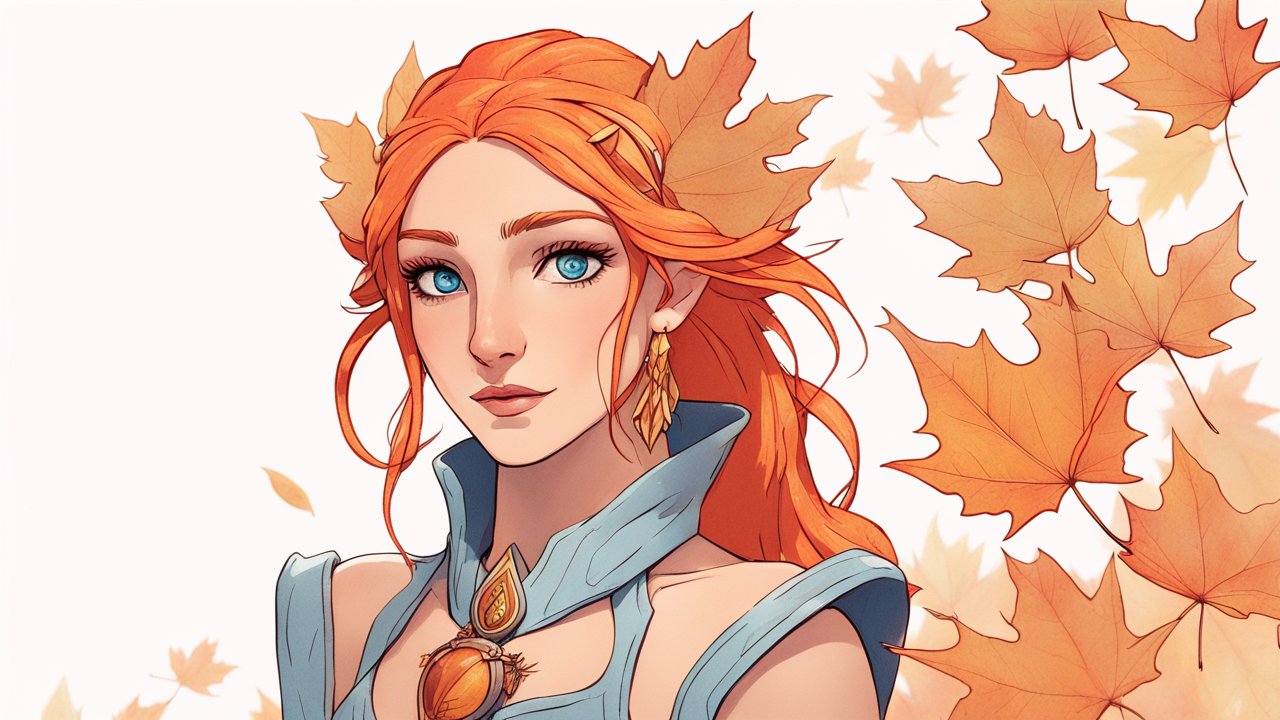 Autumn Elf with Fiery Red Hair and Blue Eyes
