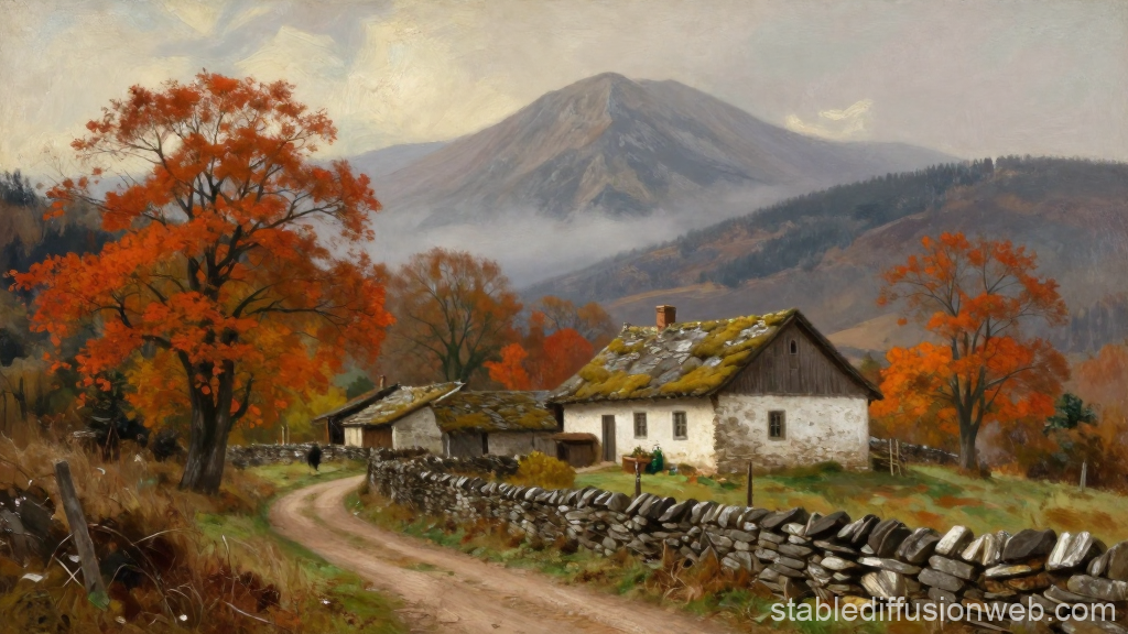Autumn Farmstead with Mountain View